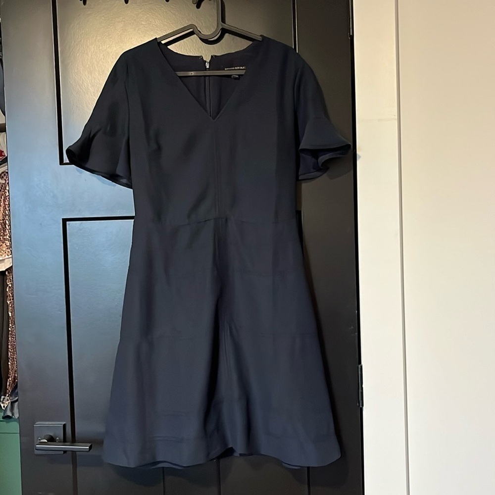 Banana Republic Classic Navy Blue fit and flair Dress with bell sleeves